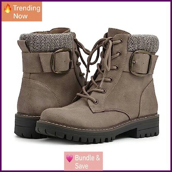 Women's Block Heel Ankle Boots with Lace-Up & Zipper Closure - Picture 3 of 8